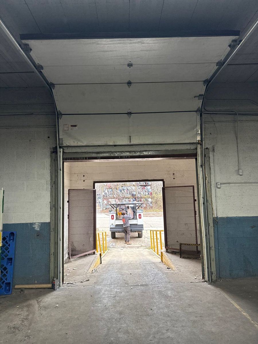 Commercial dock door open to the yard