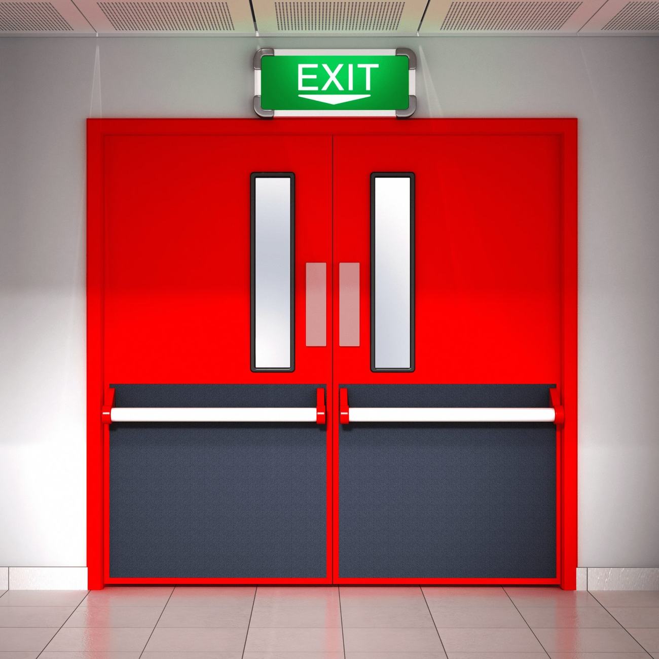 Fire-rated commercial door assembly